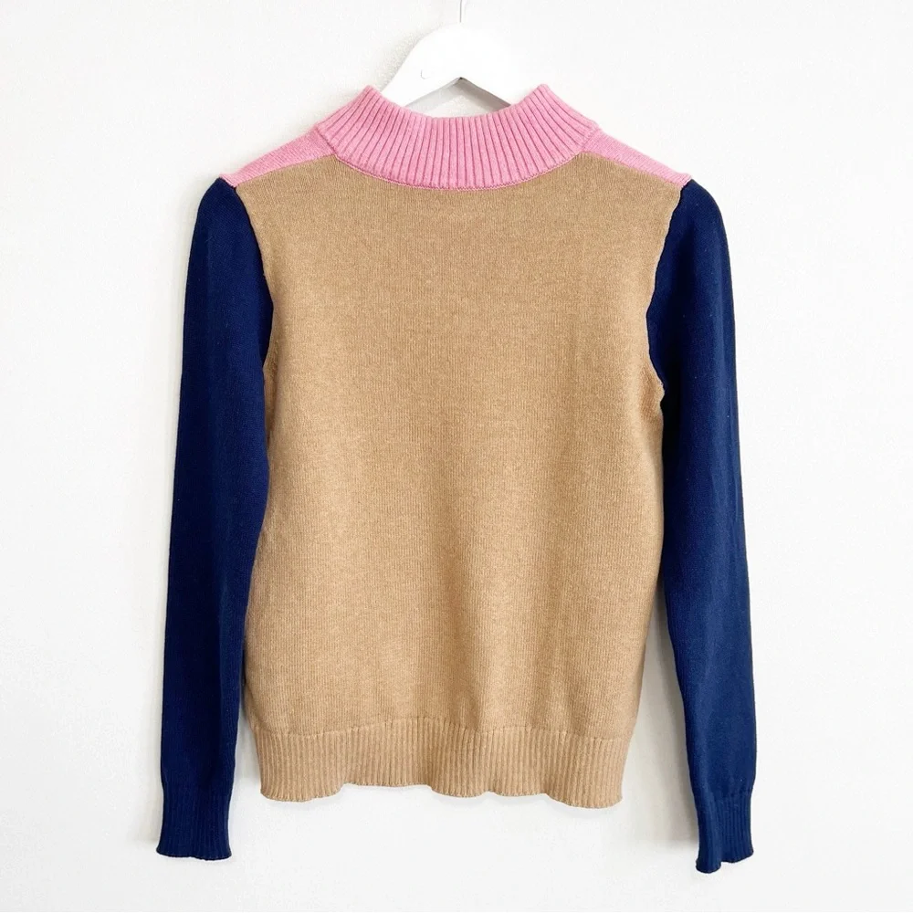 BOGO! J. Crew Henley Pullover Sweater Colorblock Pink Navy Tan XS